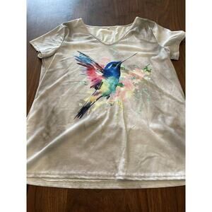 Womens S Hummingbird Tee Shirt Gray Colorful Design Short Sleeve v nexk